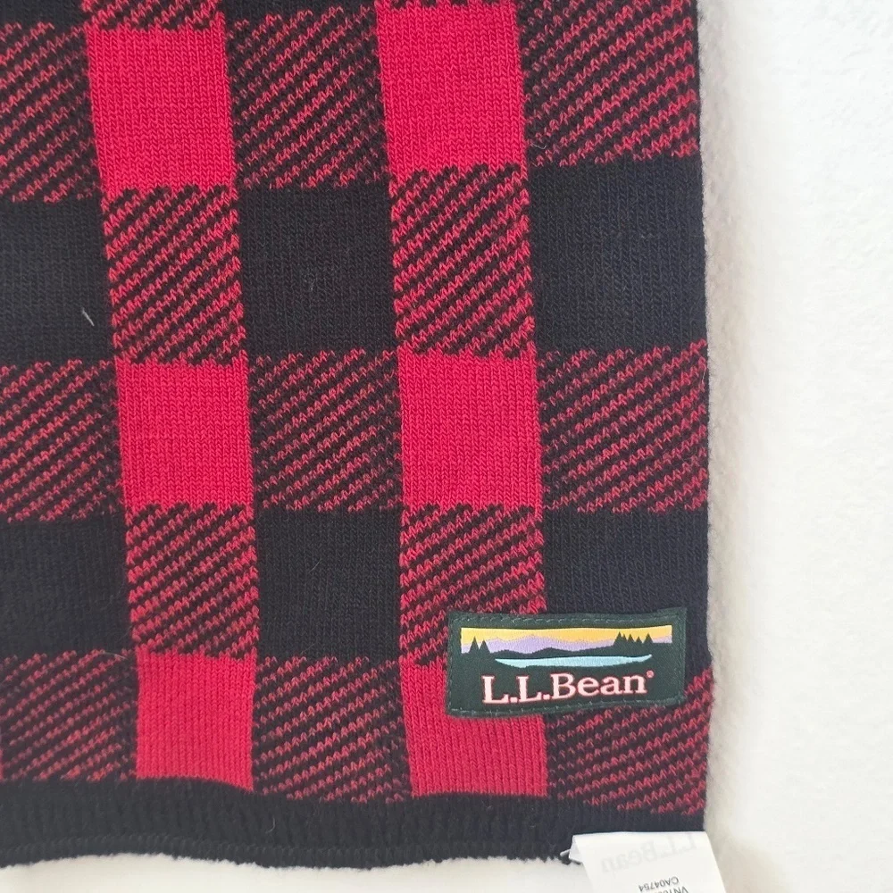 LL Bean Reversible Buffalo Plaid/Logo Winter Scarf - One Size